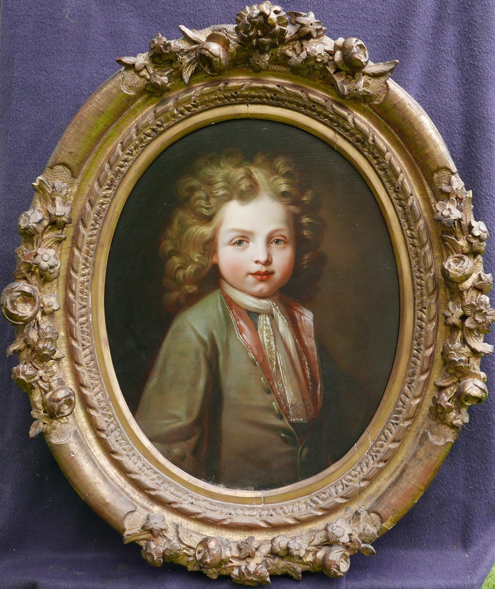 Portrait d'Un Jeune Garçon d'Après Hyacinthe Rigaud Huile/toile Du XIXème Siècle