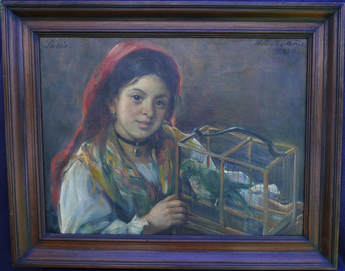 Portrait d'Une Jeune Femme Lucia Huile/toile Début Du XXème Siècle Signé