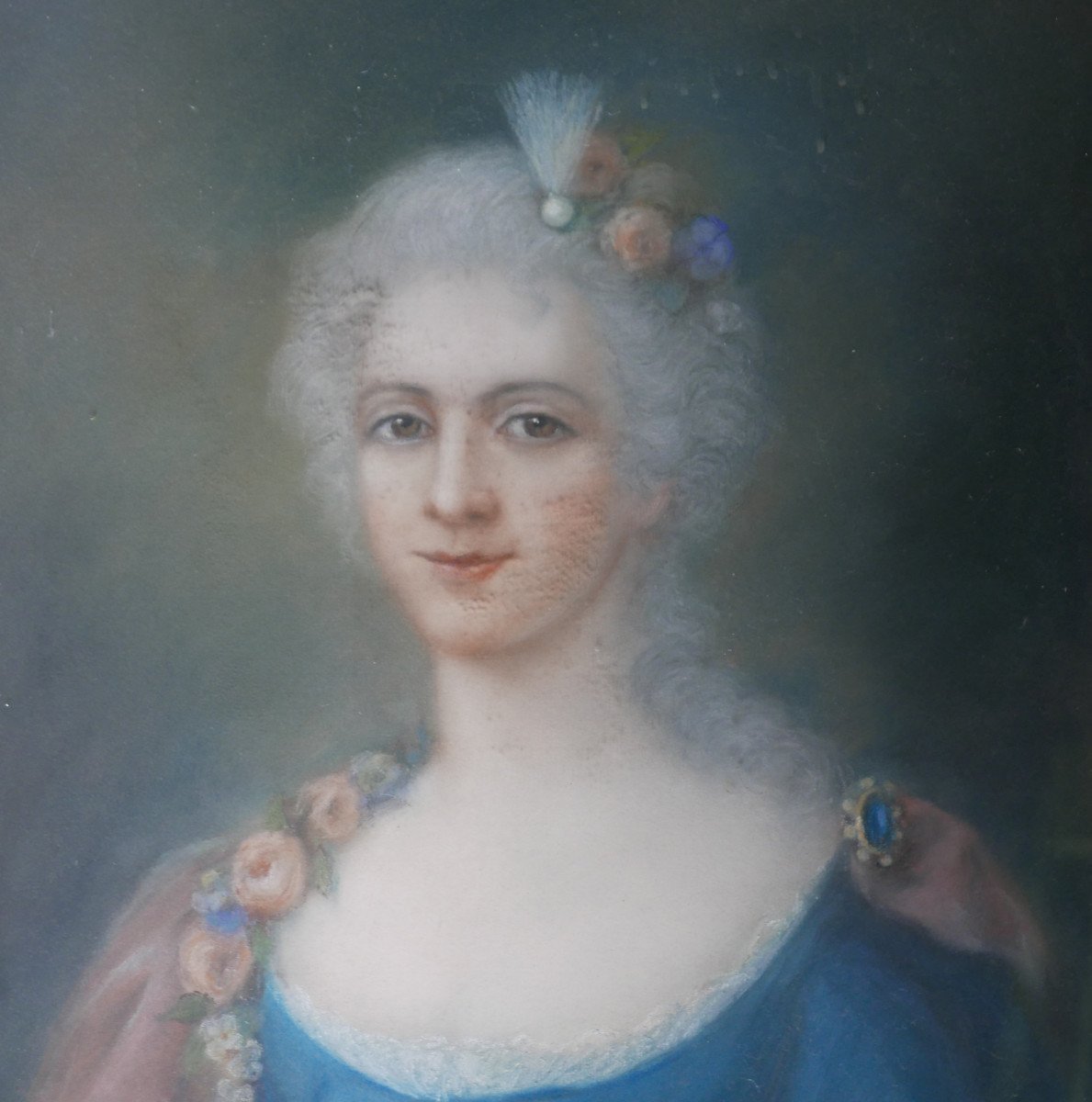 Portrait Of A Woman In Louis XV Pastel Style Late 19th Century-photo-4