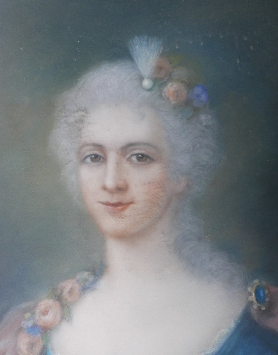 Portrait Of A Woman In Louis XV Pastel Style Late 19th Century-photo-3