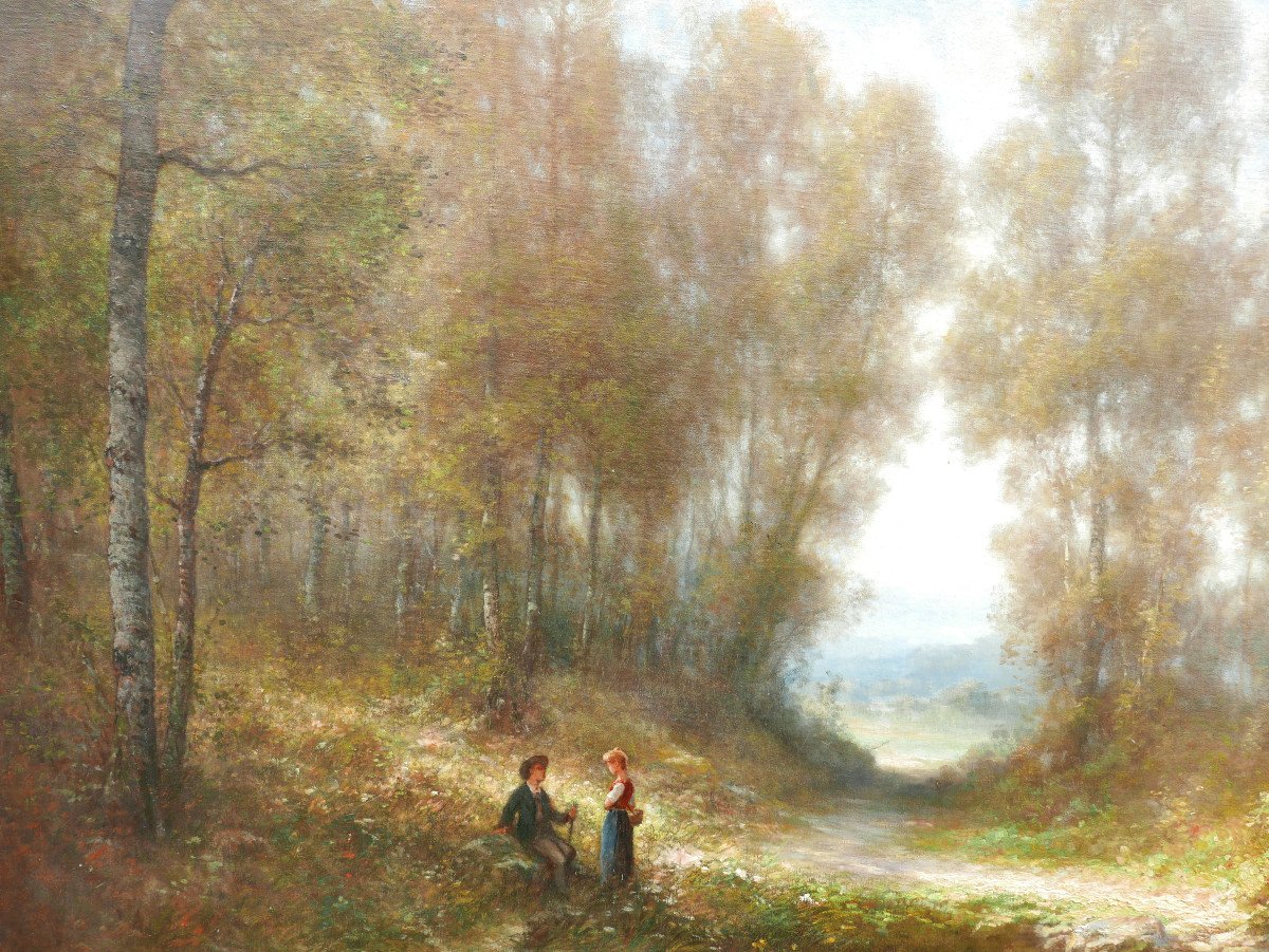 Almer Grand Tableau Paysage Forestier Animé Huile/toile Du XIXème Siècle-photo-4