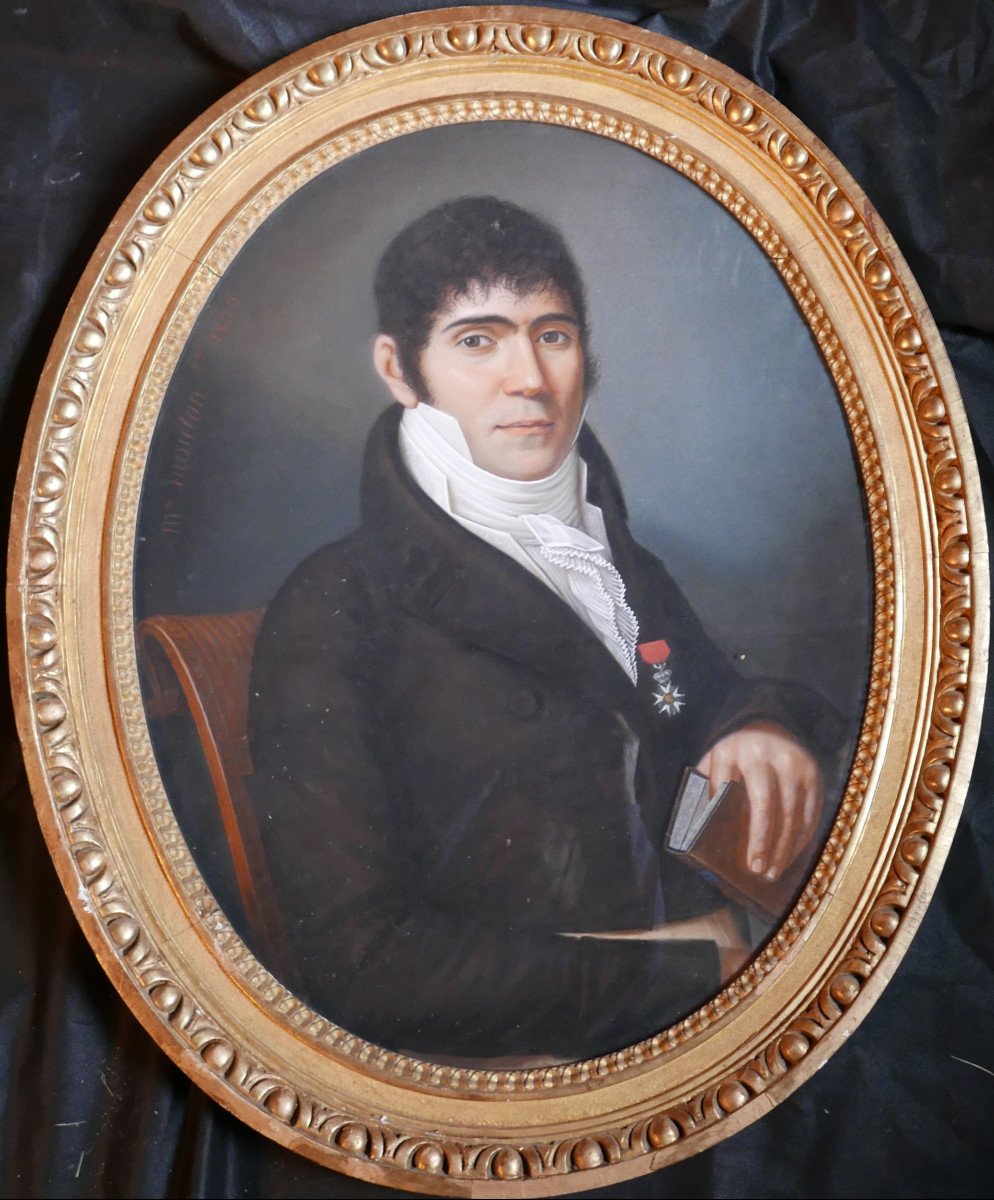 Mouton Portrait d'Homme Ecole Française Du XIXème Siècle Pastel Ier Empire-photo-2