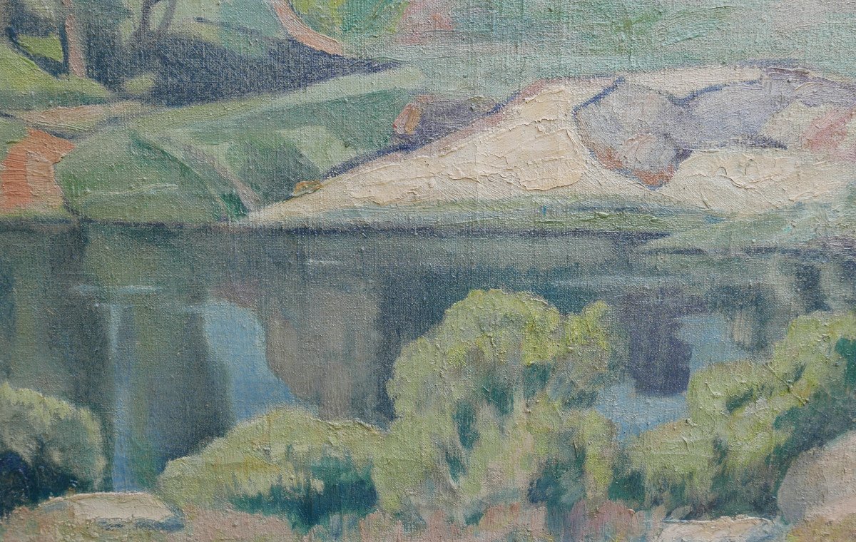 Veil Paysage De Salavas En Ardèche Huile/toile Début XXe Siècle Signé-photo-5