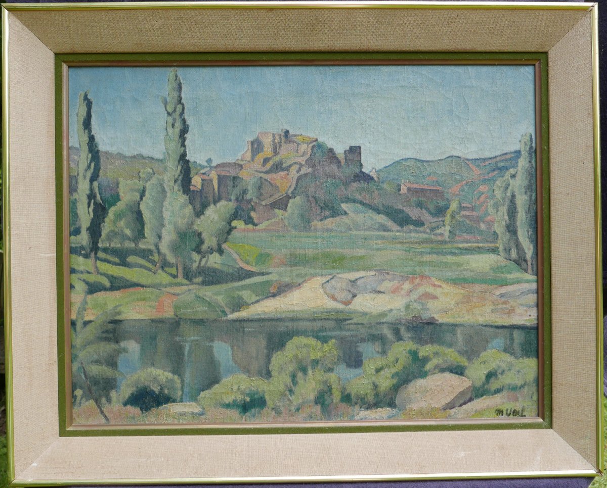 Veil Paysage De Salavas En Ardèche Huile/toile Début XXe Siècle Signé