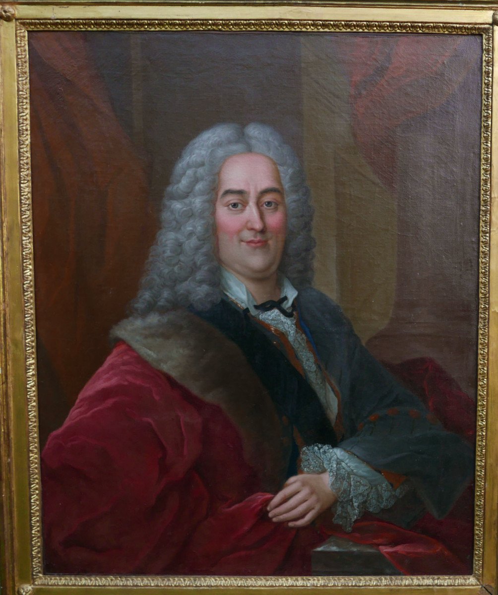 Grand Portrait d'un Homme d'Epoque Louis XIV Huile/toile Du XVIIIème Siècle-photo-4