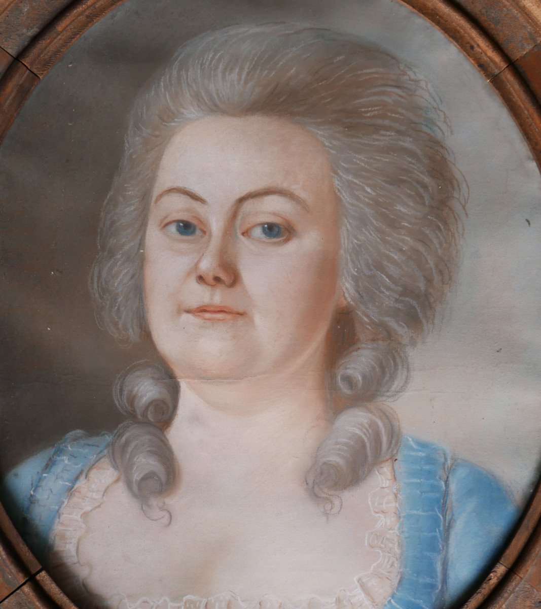 Portrait Of Oval Woman Louis XVI Period Pastel Late 18th Century-photo-4