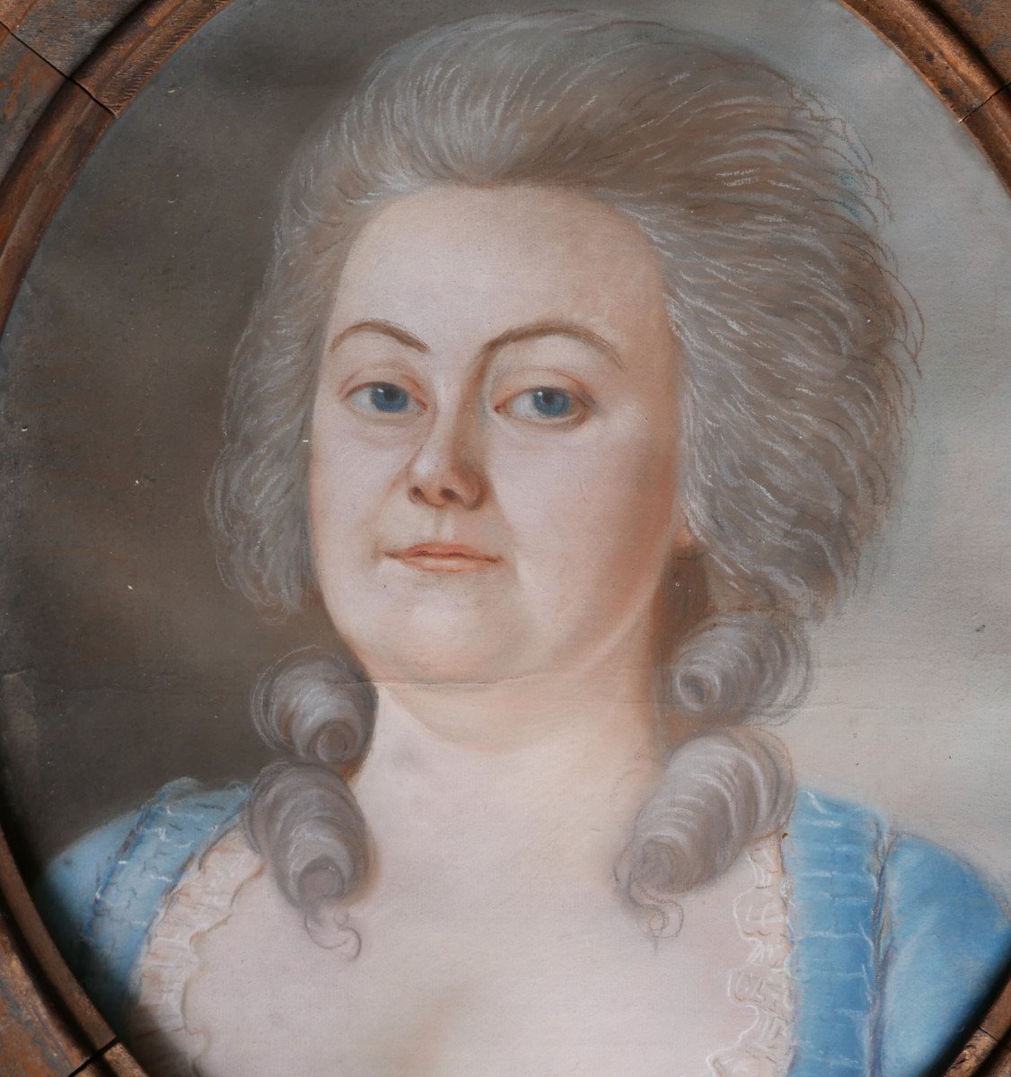 Portrait Of Oval Woman Louis XVI Period Pastel Late 18th Century-photo-1