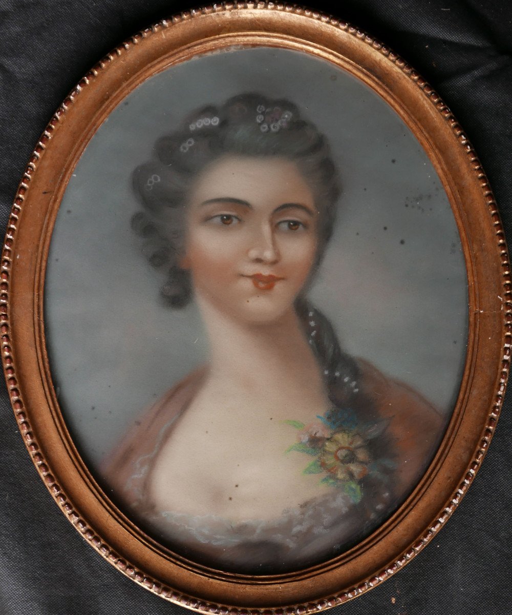 Portrait d'une Jeune Femme d'Après Drouais Epoque Louis XVI Pastel XVIIIe Siècle-photo-2