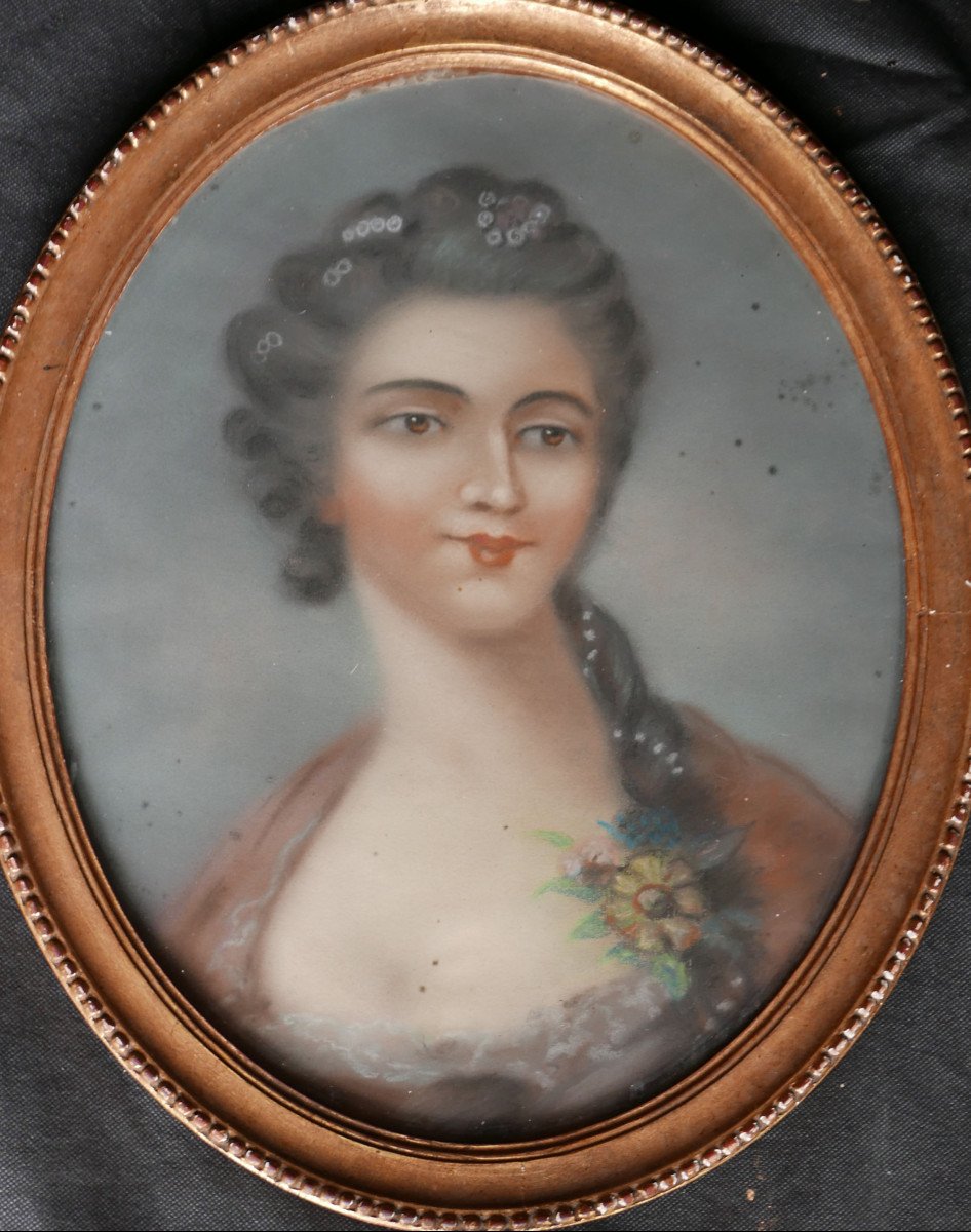 Portrait d'une Jeune Femme d'Après Drouais Epoque Louis XVI Pastel XVIIIe Siècle-photo-3