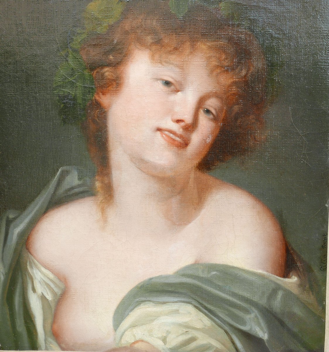 Portrait Femme Bacchante Jacques Antoine Vallin Huile/toile XIXe Siècle Signée-photo-3