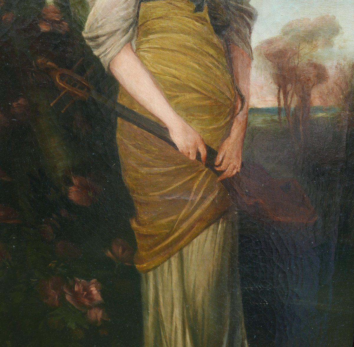 Large Portrait Of Young Woman With Lute After Kaulbach Oil/canvas 19th Century-photo-2
