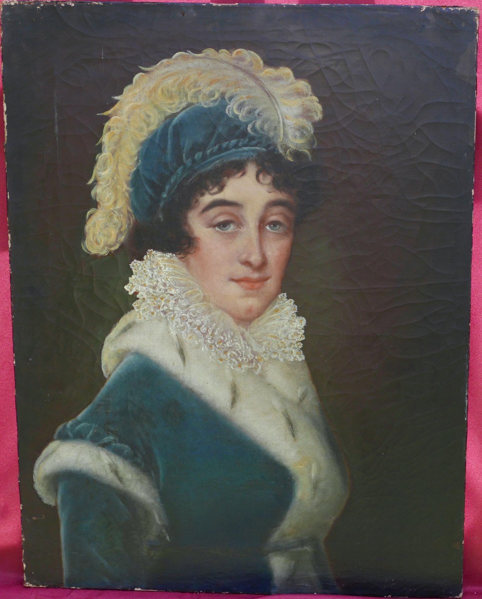 Portrait Of Woman In Ermine Mantle Oil/canvas From The 19th Century-photo-2