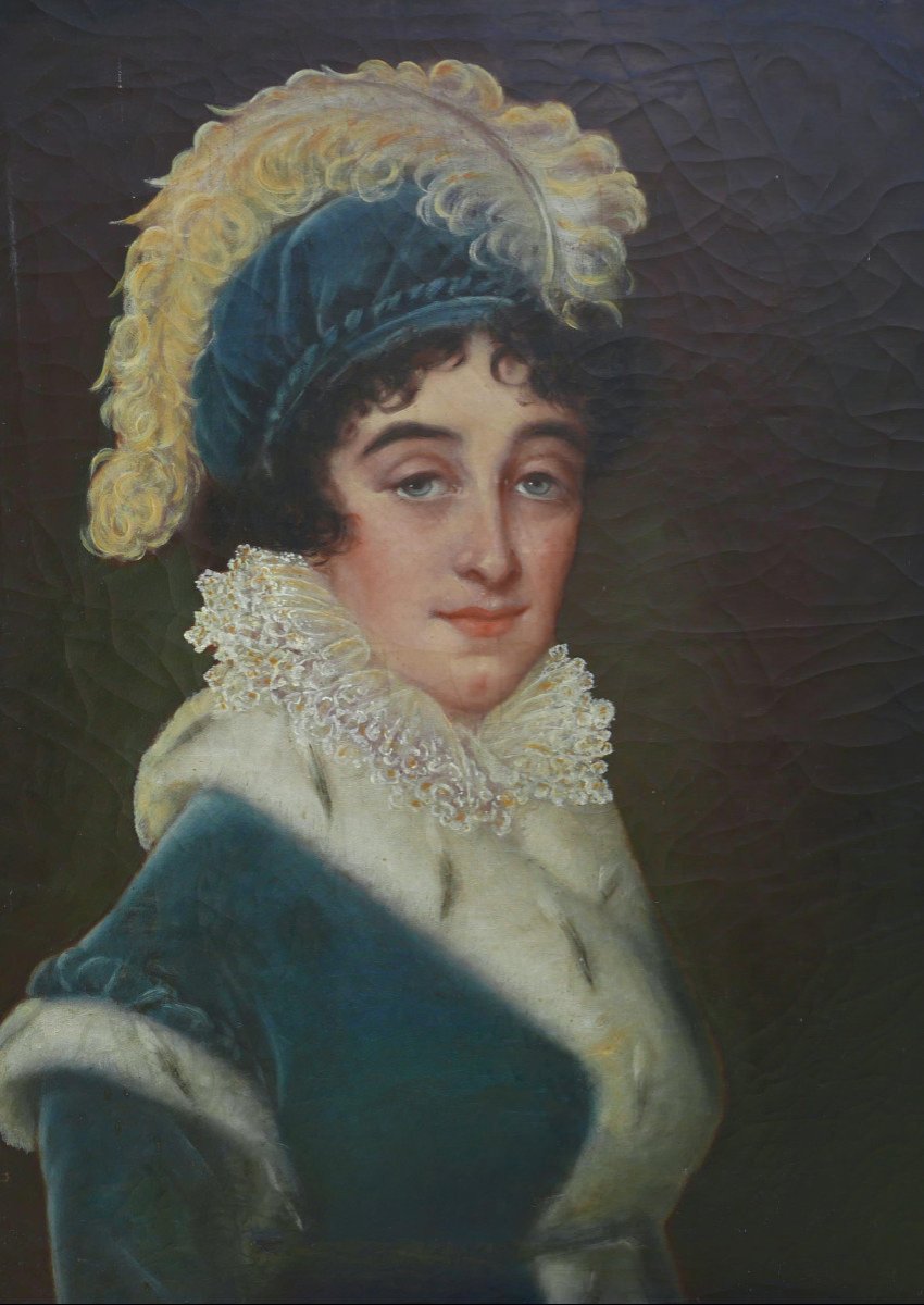 Portrait Of Woman In Ermine Mantle Oil/canvas From The 19th Century-photo-3