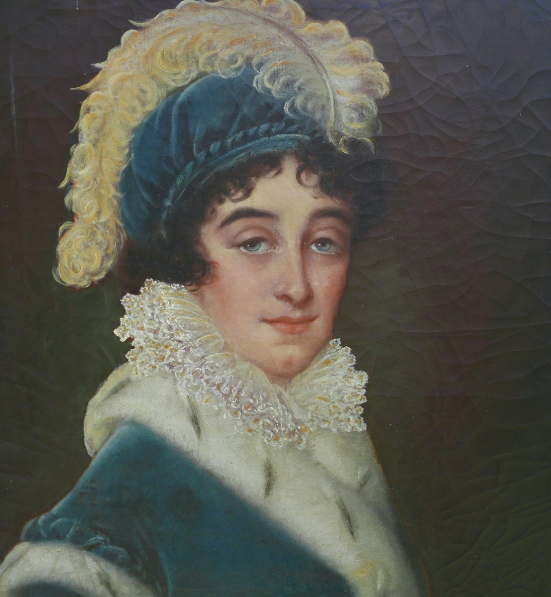 Portrait Of Woman In Ermine Mantle Oil/canvas From The 19th Century-photo-4