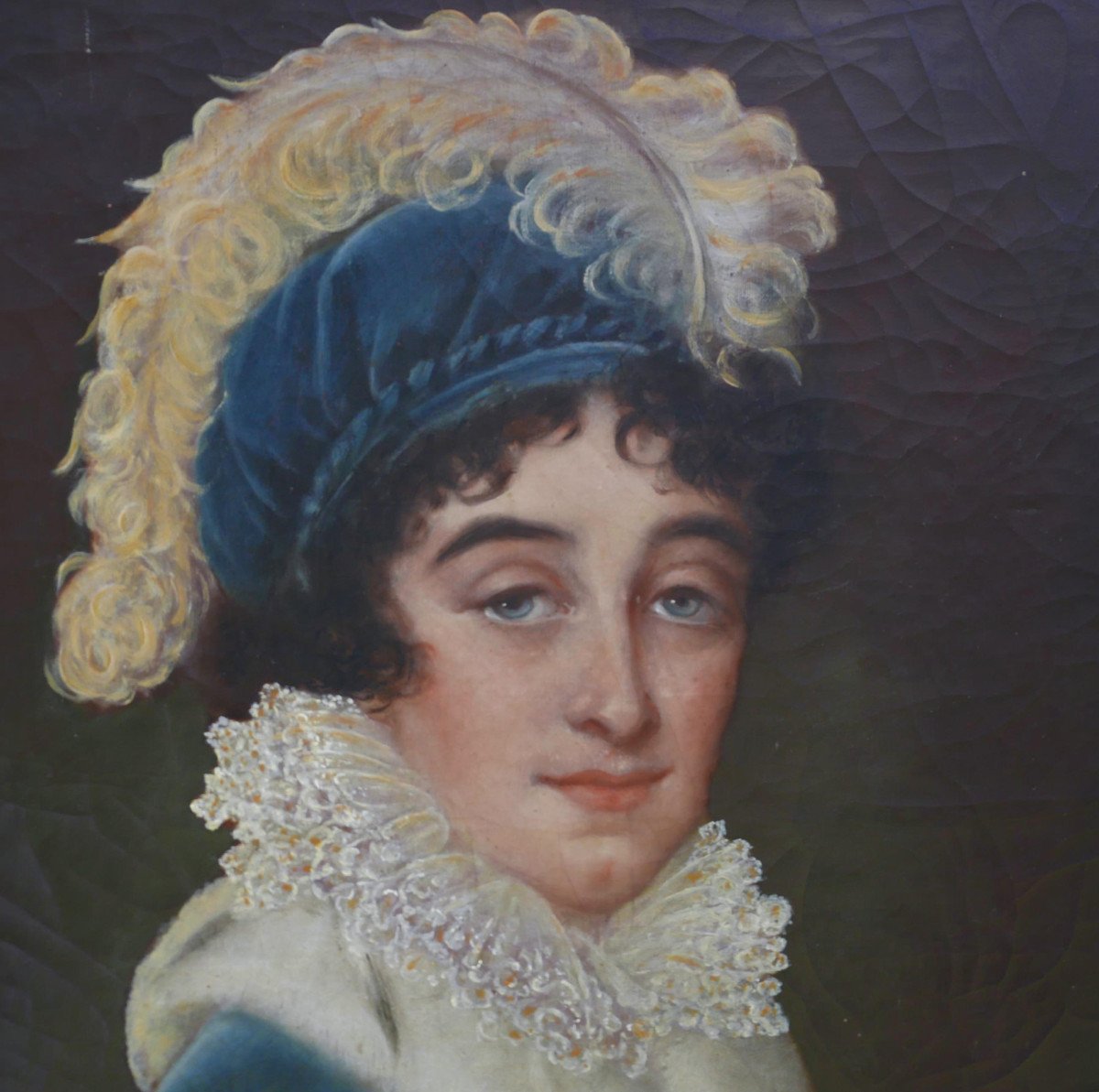 Portrait Of Woman In Ermine Mantle Oil/canvas From The 19th Century-photo-2