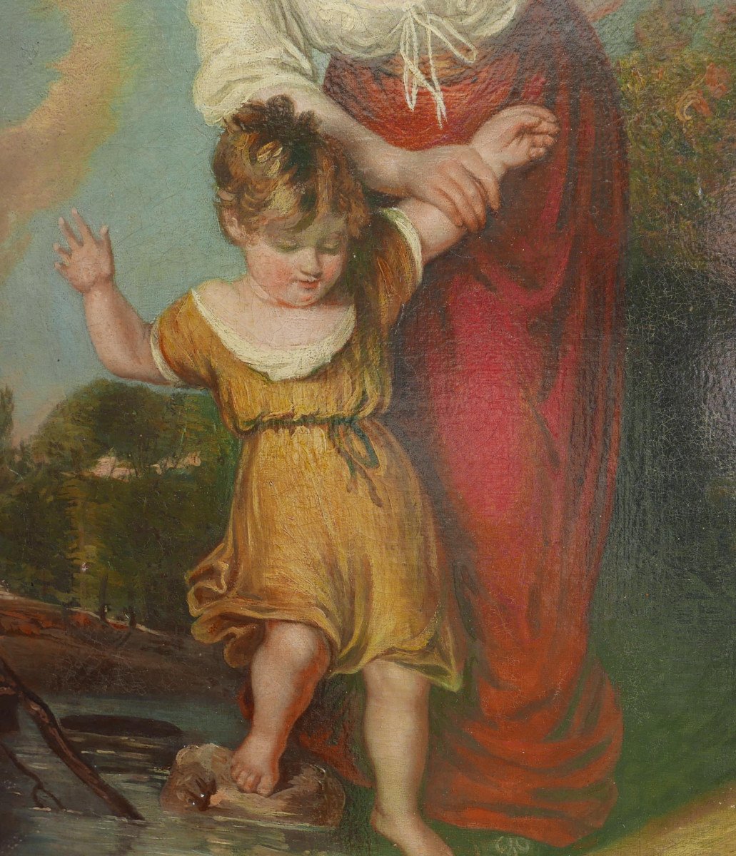 Portrait Of Woman And Child After Henry Thomson Oil/canvas From The 19th Century-photo-2
