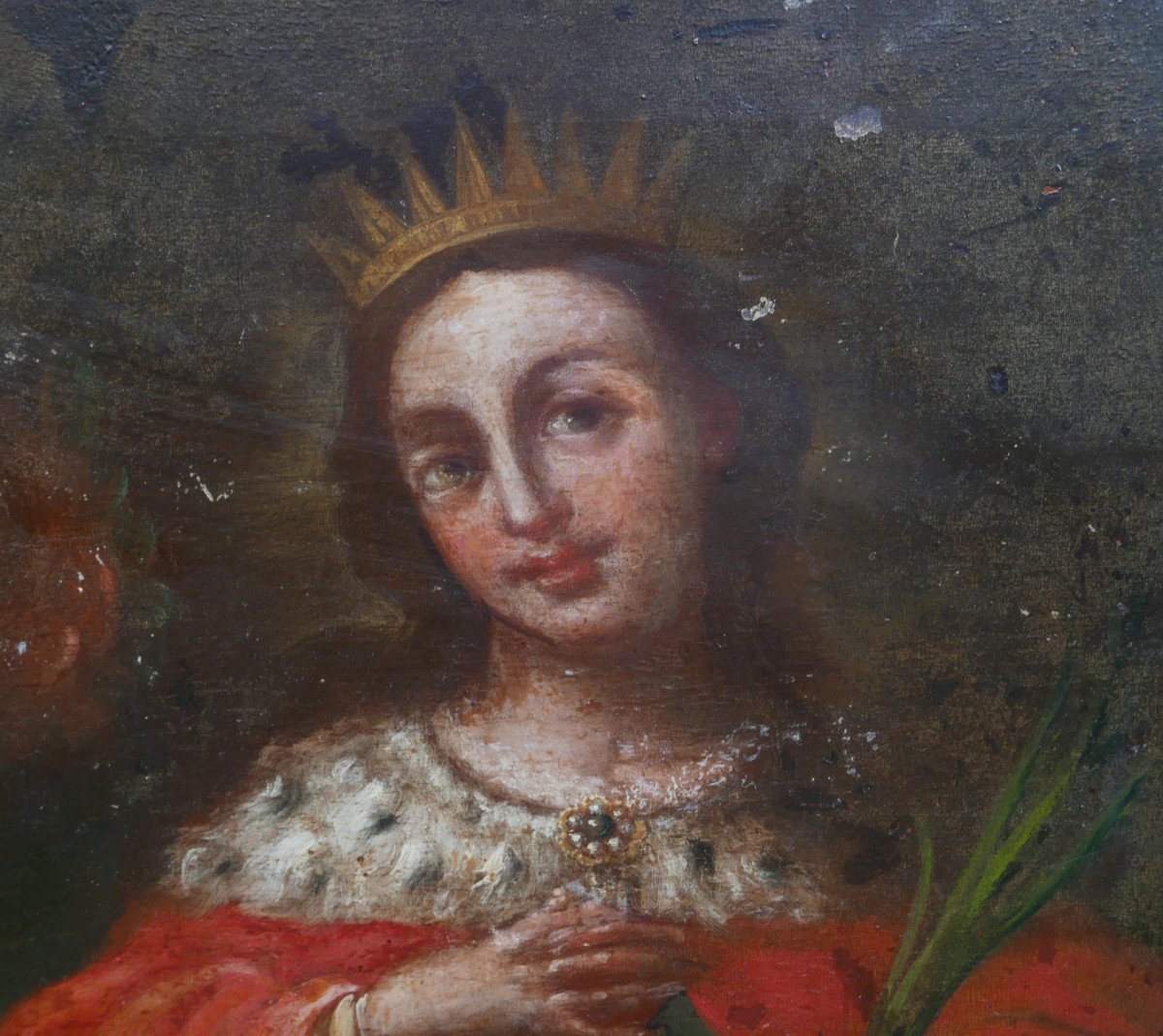 Religious Painting Portrait Of Saint Catherine Oil/panel Late 18th Century-photo-4