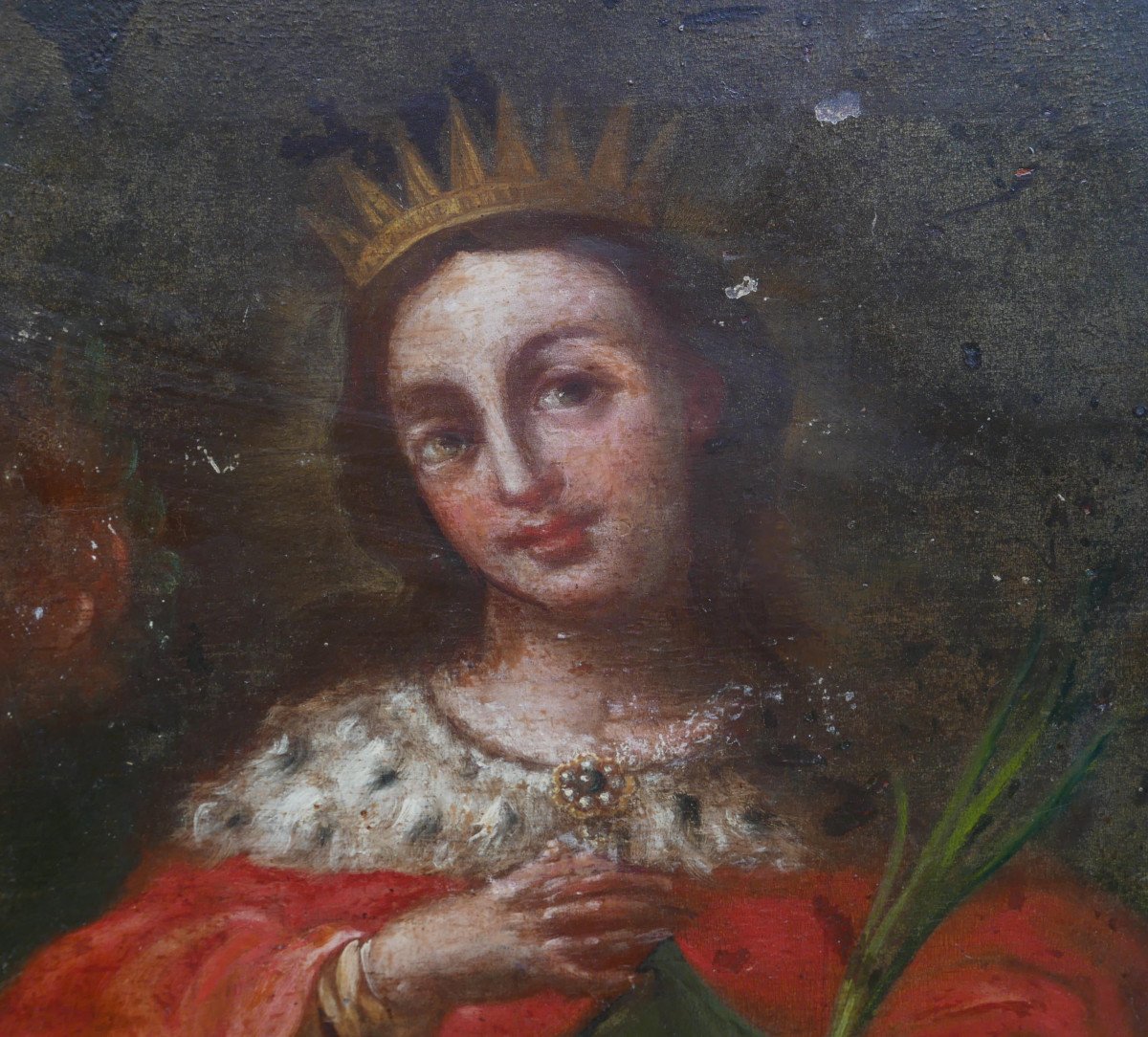 Tableau Religieux Portrait Sainte Catherine Huile/panneau Fin Du XVIIIème Siècle-photo-1
