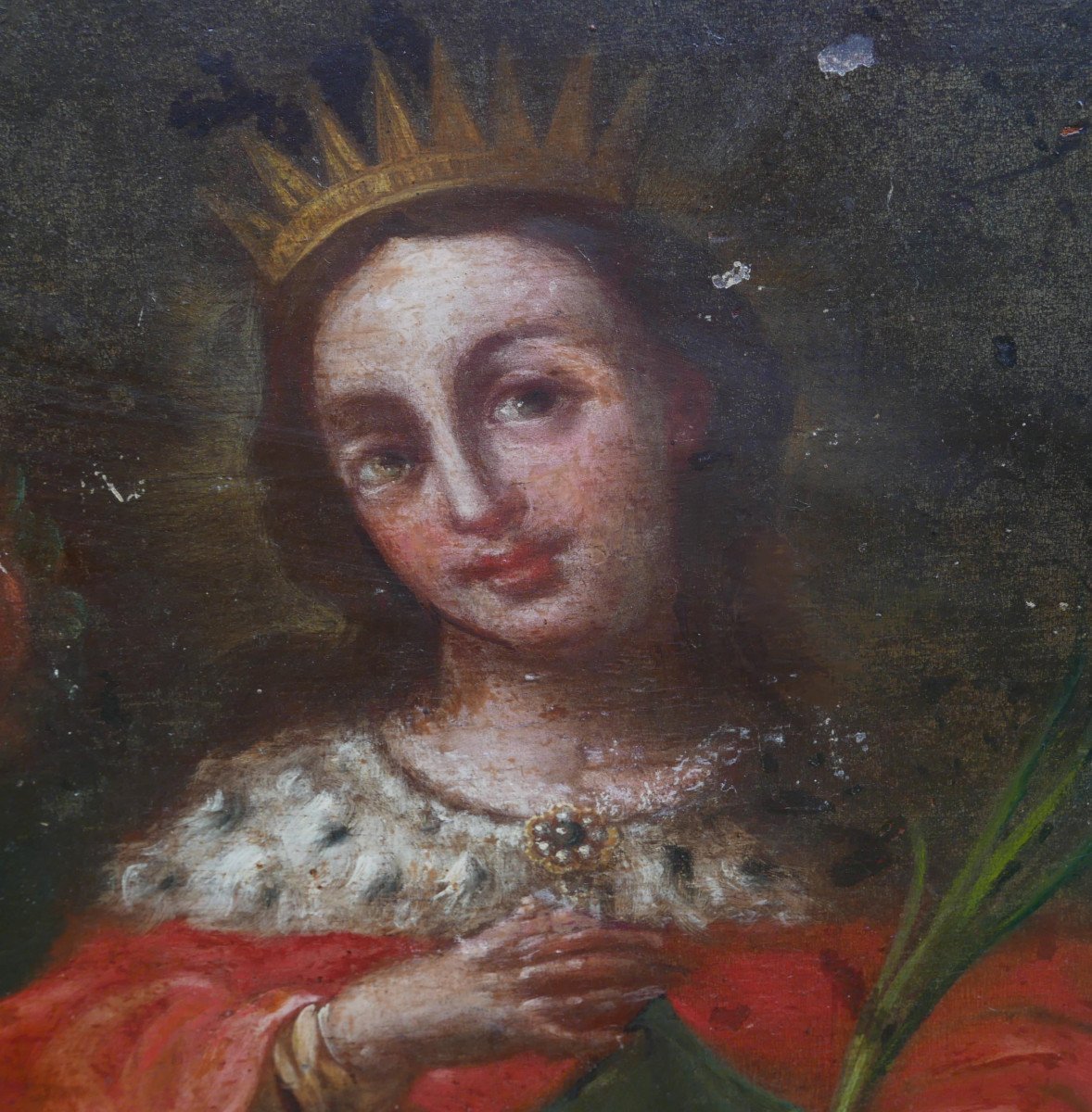 Religious Painting Portrait Of Saint Catherine Oil/panel Late 18th Century-photo-2