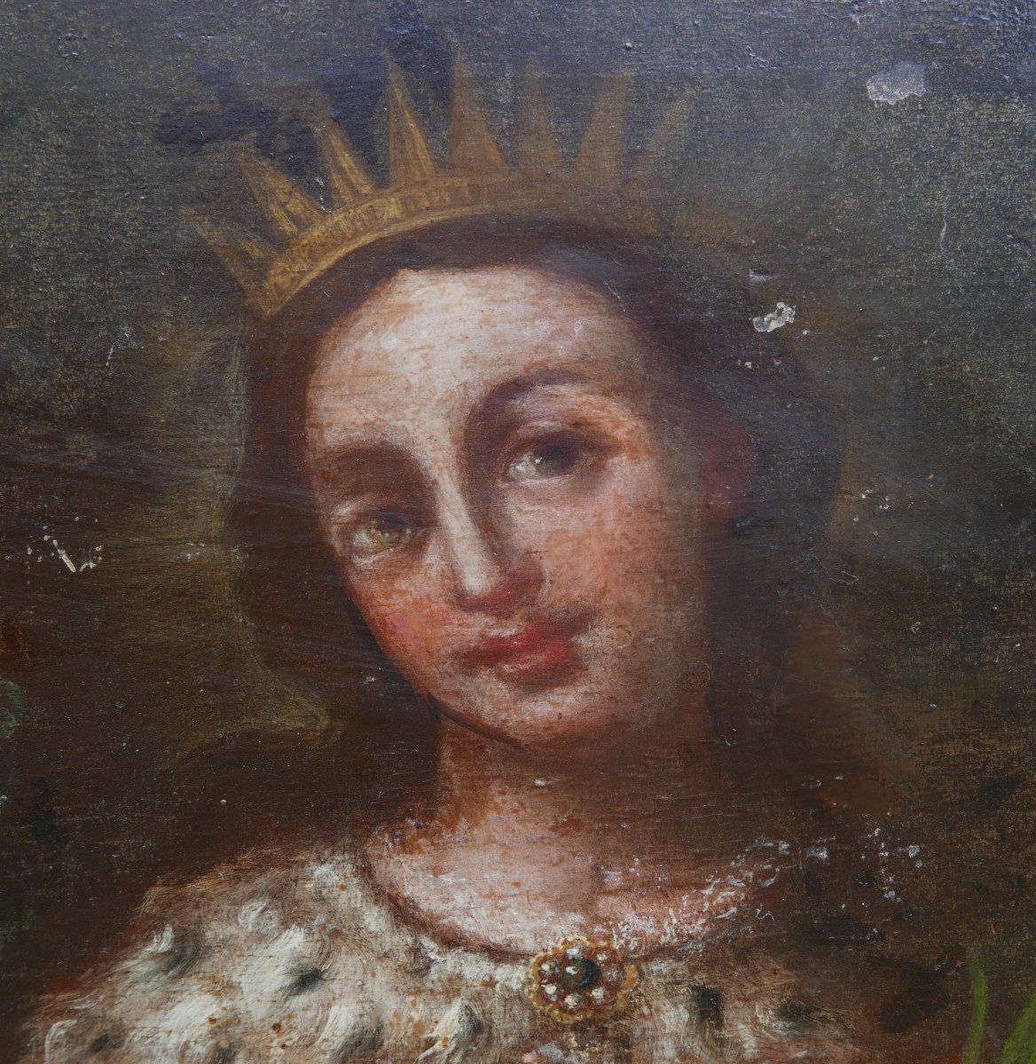 Religious Painting Portrait Of Saint Catherine Oil/panel Late 18th Century-photo-6