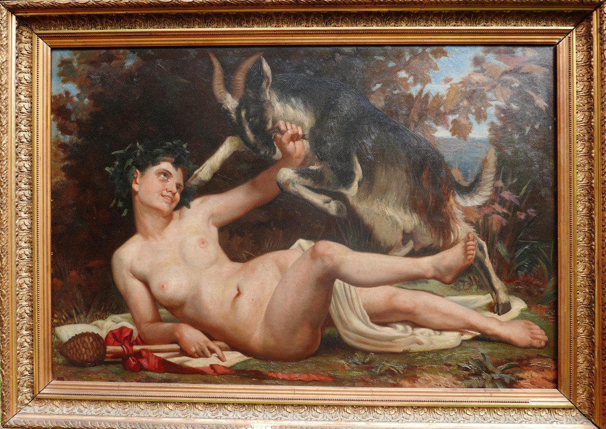 Tableau Bacchante d'Après William Bougereau Huile/toile Fin XIXème Siècle