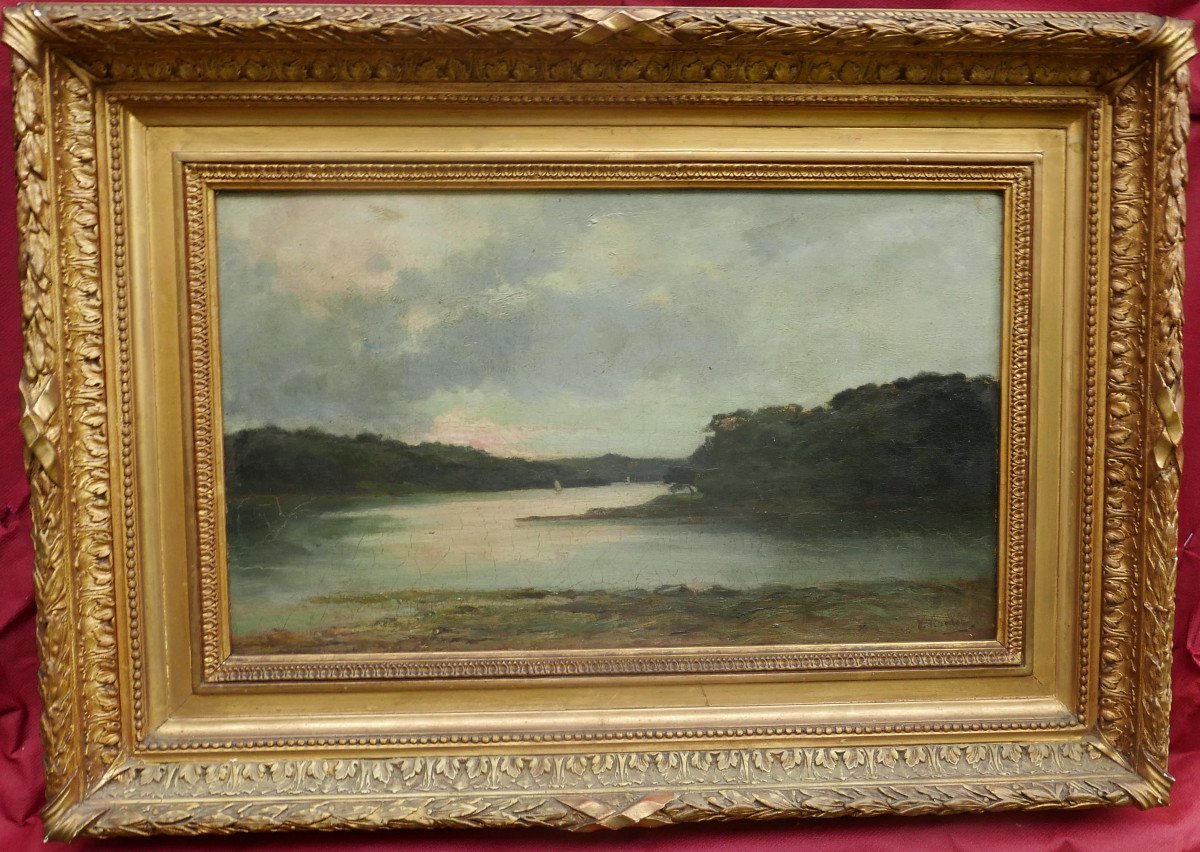 Lakeside Landscape Oil/canvas Late 19th Century Signed