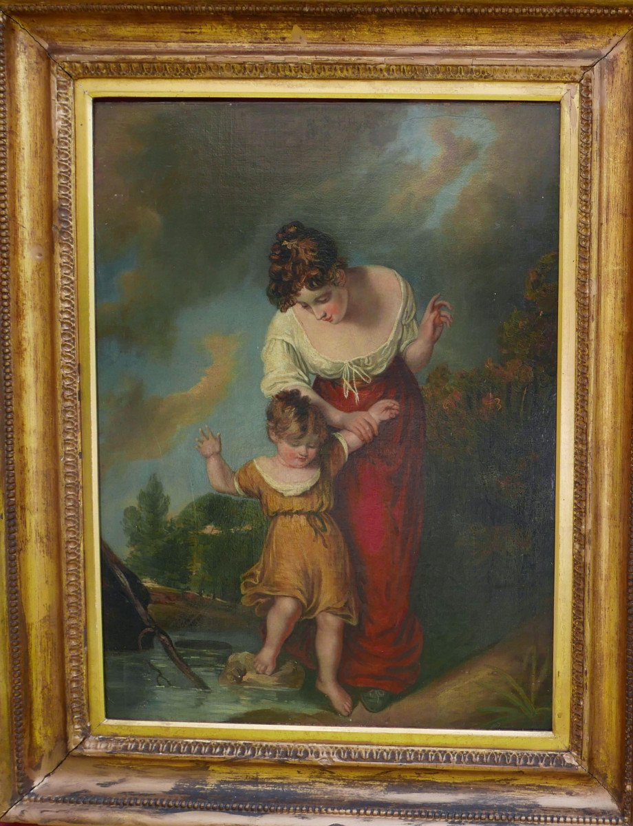 Portrait Of Woman And Child After Henry Thomson Oil/canvas From The 19th Century-photo-3