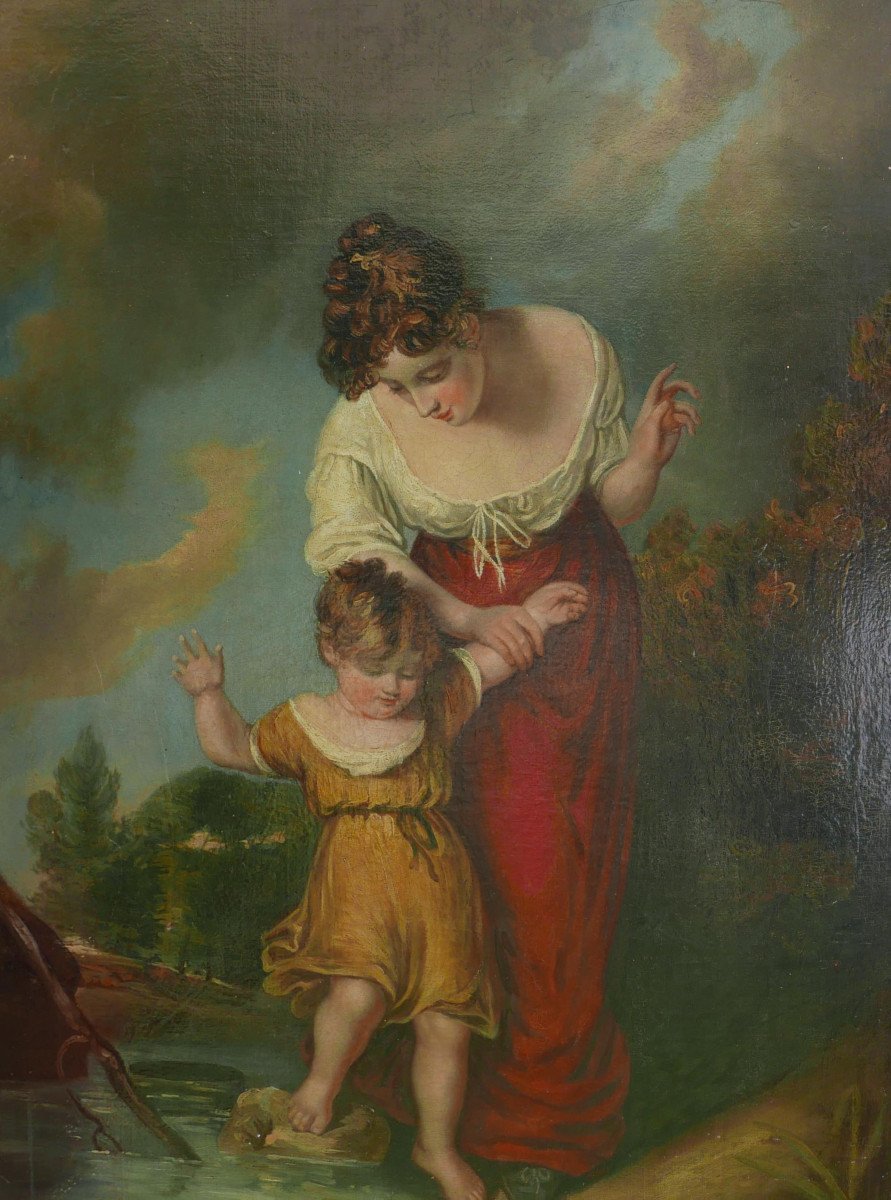 Portrait Of Woman And Child After Henry Thomson Oil/canvas From The 19th Century-photo-4