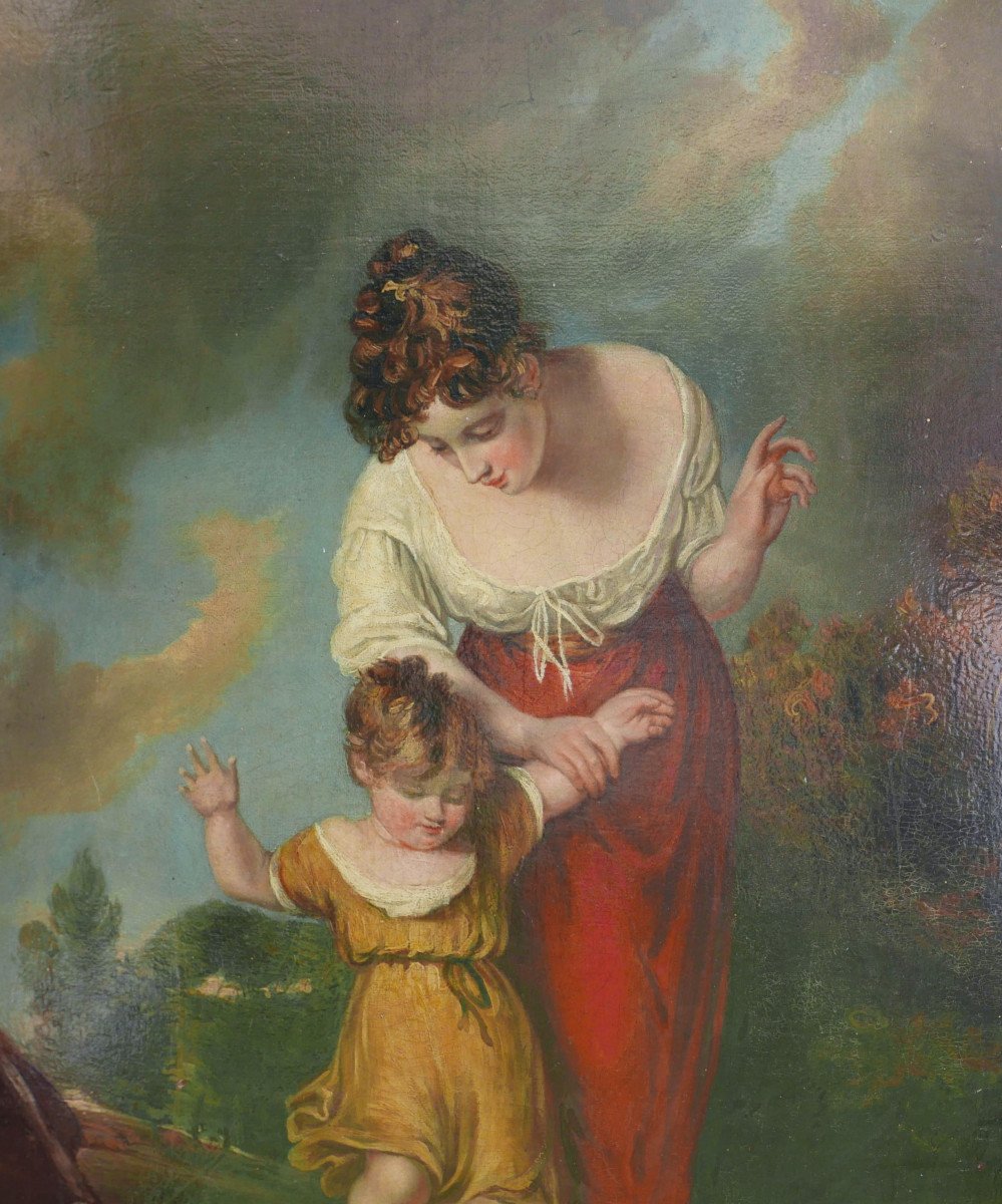 Portrait Of Woman And Child After Henry Thomson Oil/canvas From The 19th Century-photo-1