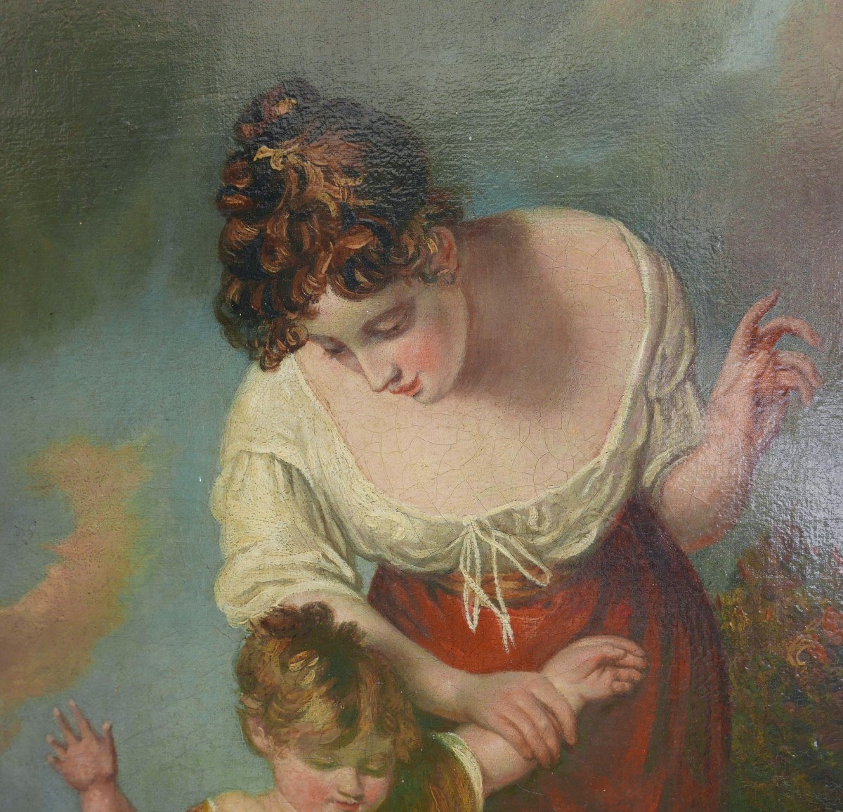 Portrait Of Woman And Child After Henry Thomson Oil/canvas From The 19th Century-photo-3