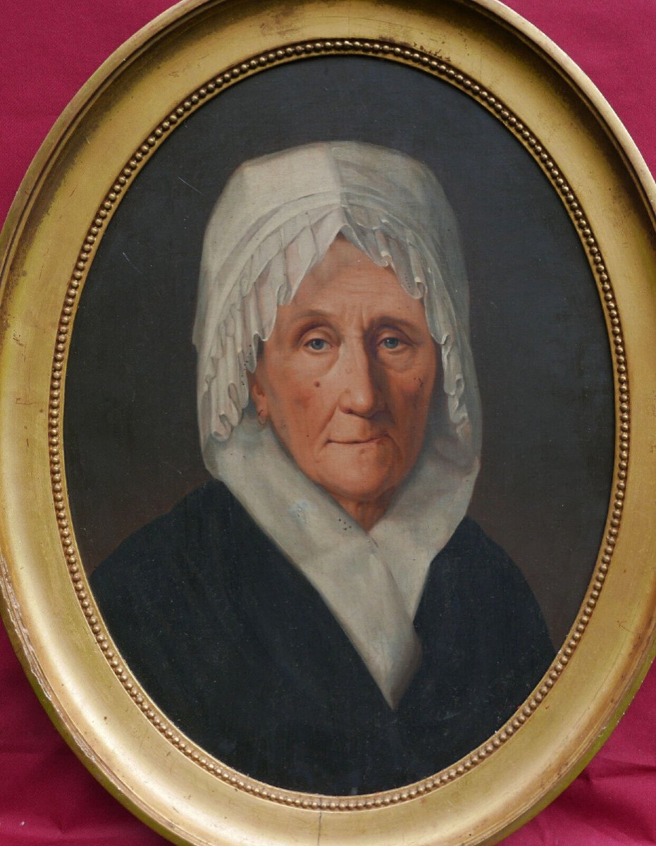 Portrait De Femme à La Coiffe Ecole Française Début XIXème Siècle Huile/toile-photo-3