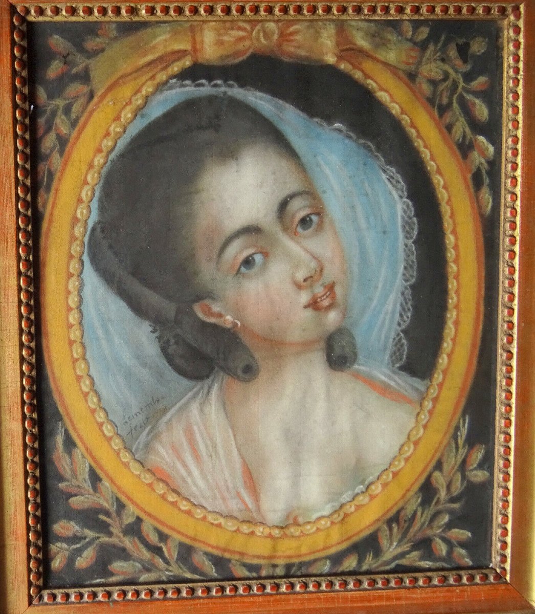 Portrait De Jeune Femme Epoque Louis XVI Ecole Française XVIIIième Siècle Pastel-photo-1