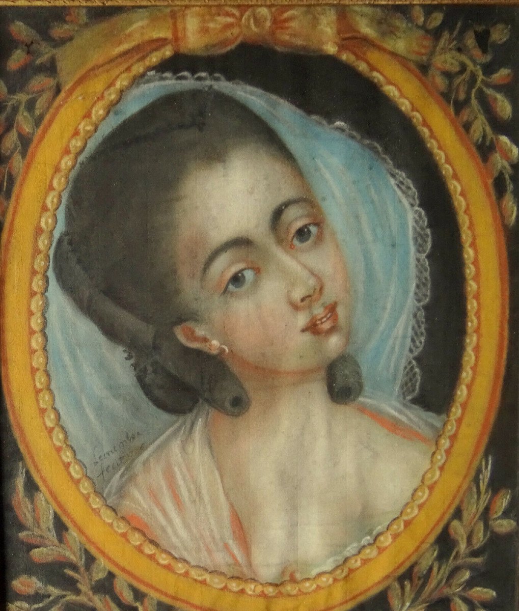 Portrait De Jeune Femme Epoque Louis XVI Ecole Française XVIIIième Siècle Pastel-photo-2