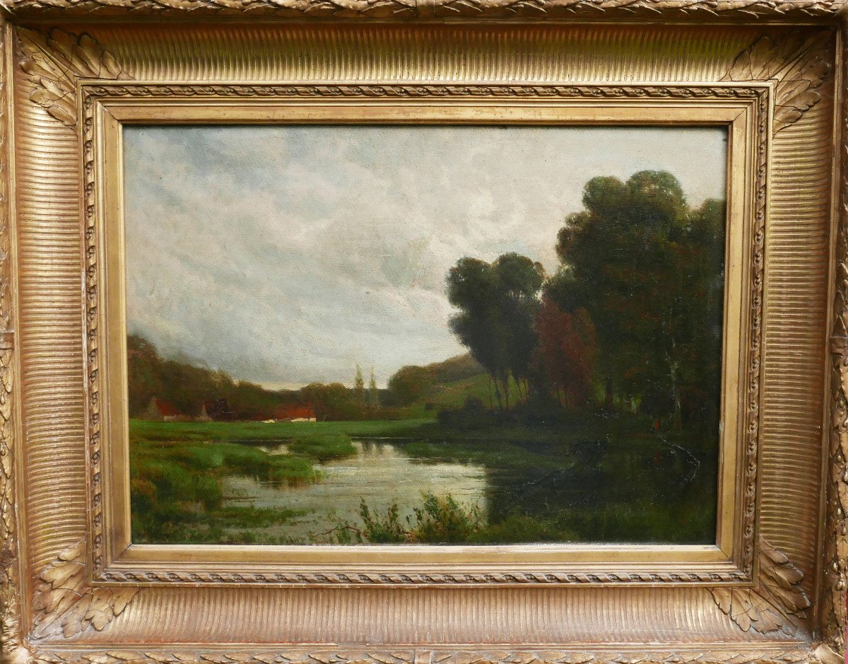 François Binjé Riverside Landscape Oil/panel From The 19th Century Signed-photo-3