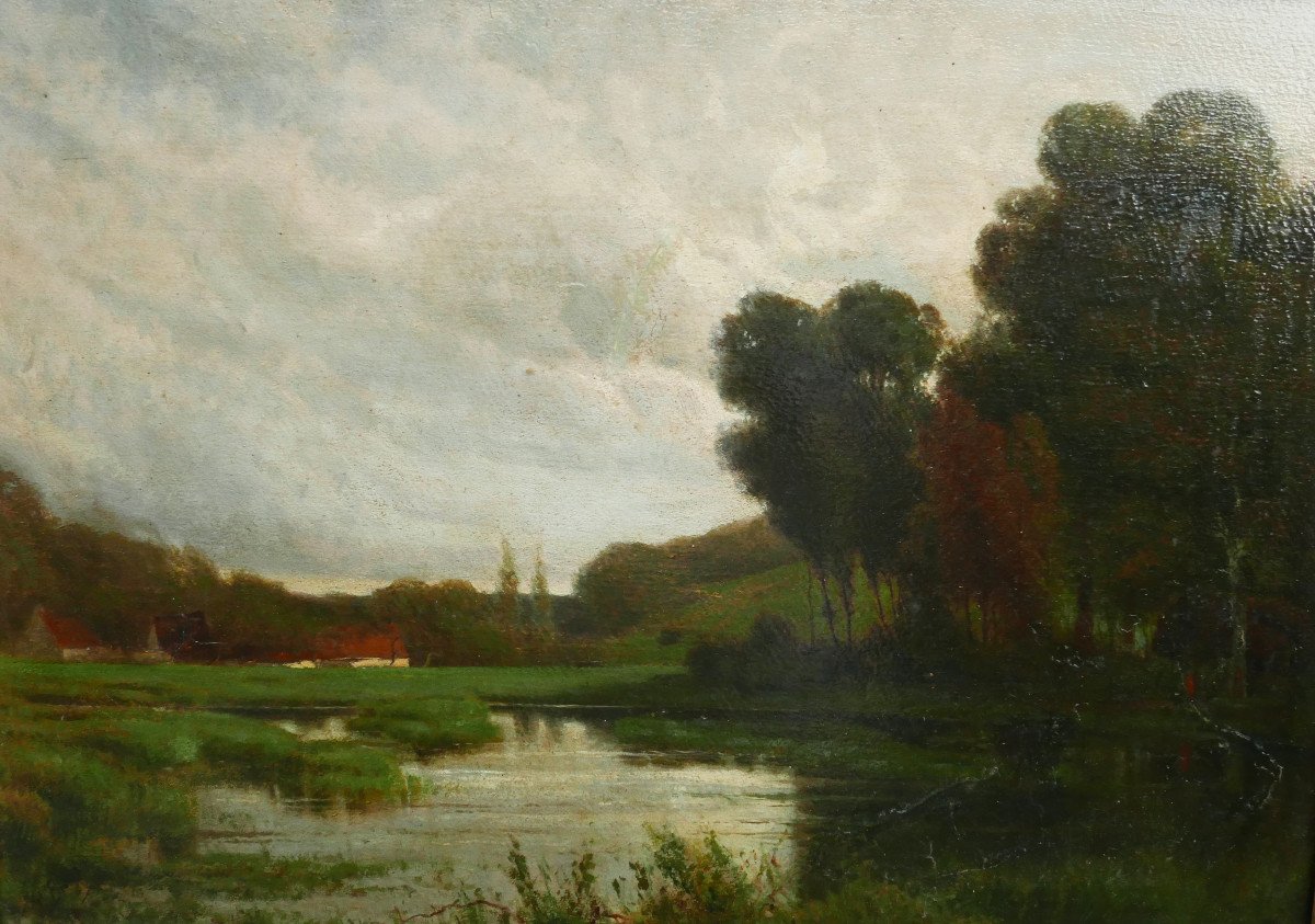 François Binjé Riverside Landscape Oil/panel From The 19th Century Signed-photo-4