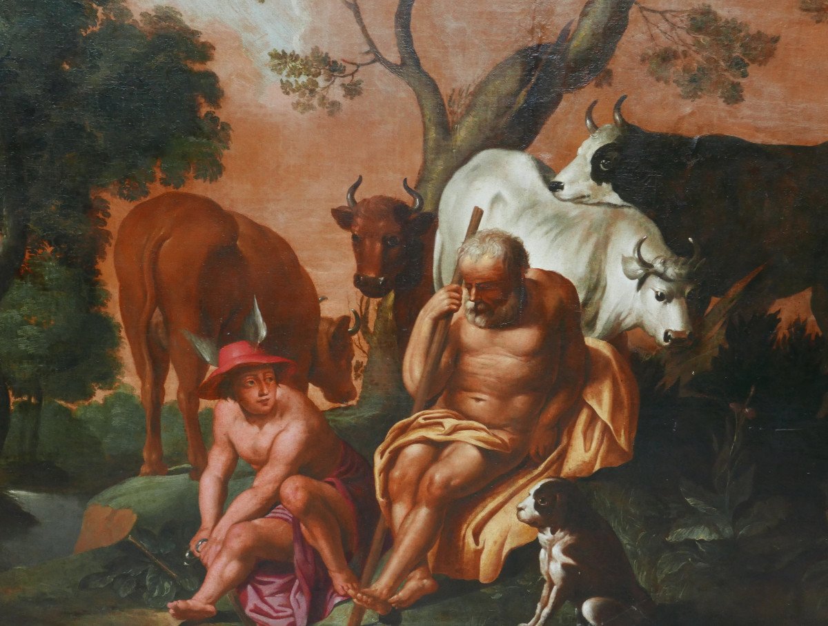 Tableau Grande Scène Mythologique d'Après Jordaens Huile/toile XIXème Siècle-photo-4