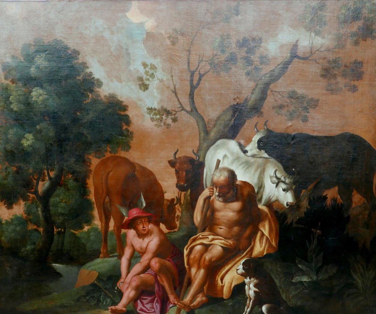 Painting Large Mythological Scene After Jordaens Oil/canvas 19th Century