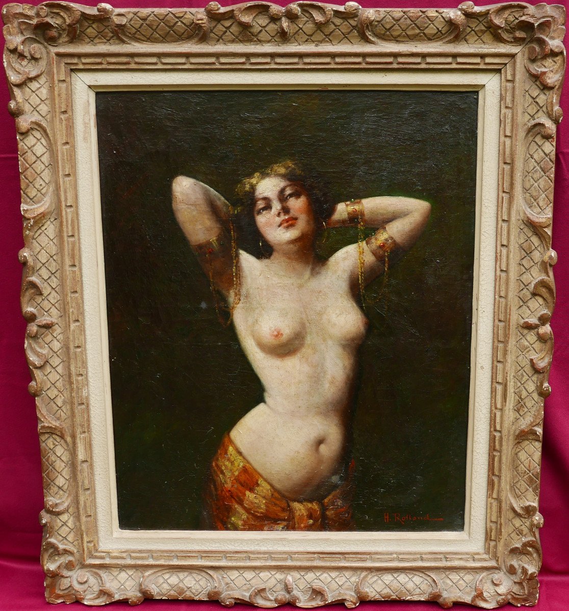 Rolland Nude Portrait Of Woman Orientalist School Early 20th Century Oil/canvas Signed