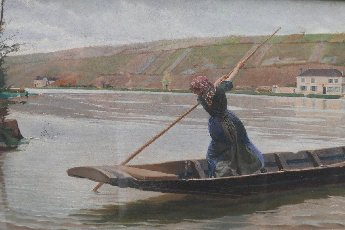 Genre Scene The Ferryman's Daughter After Adan Pastel From The 19th Century-photo-4