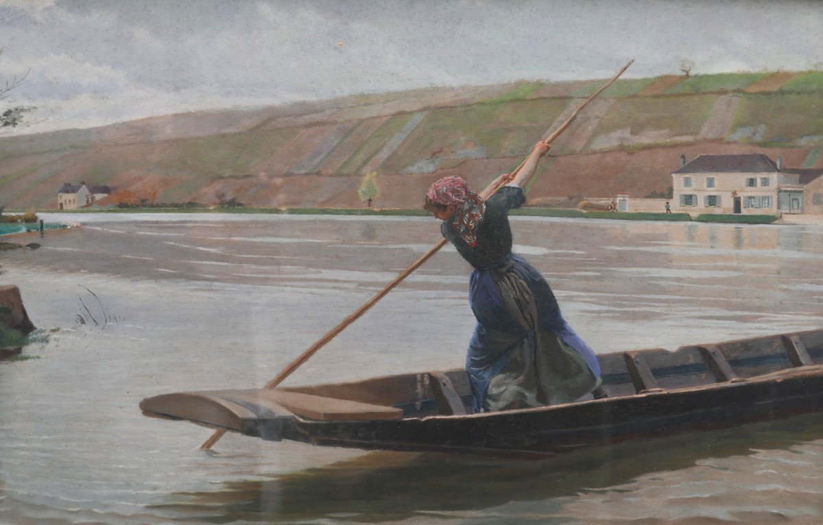 Genre Scene The Ferryman's Daughter After Adan Pastel From The 19th Century