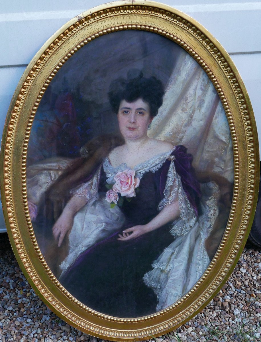 Grand Portrait De Femme Ovale Ecole Française Pastel Fin XIXème Siècle-photo-2