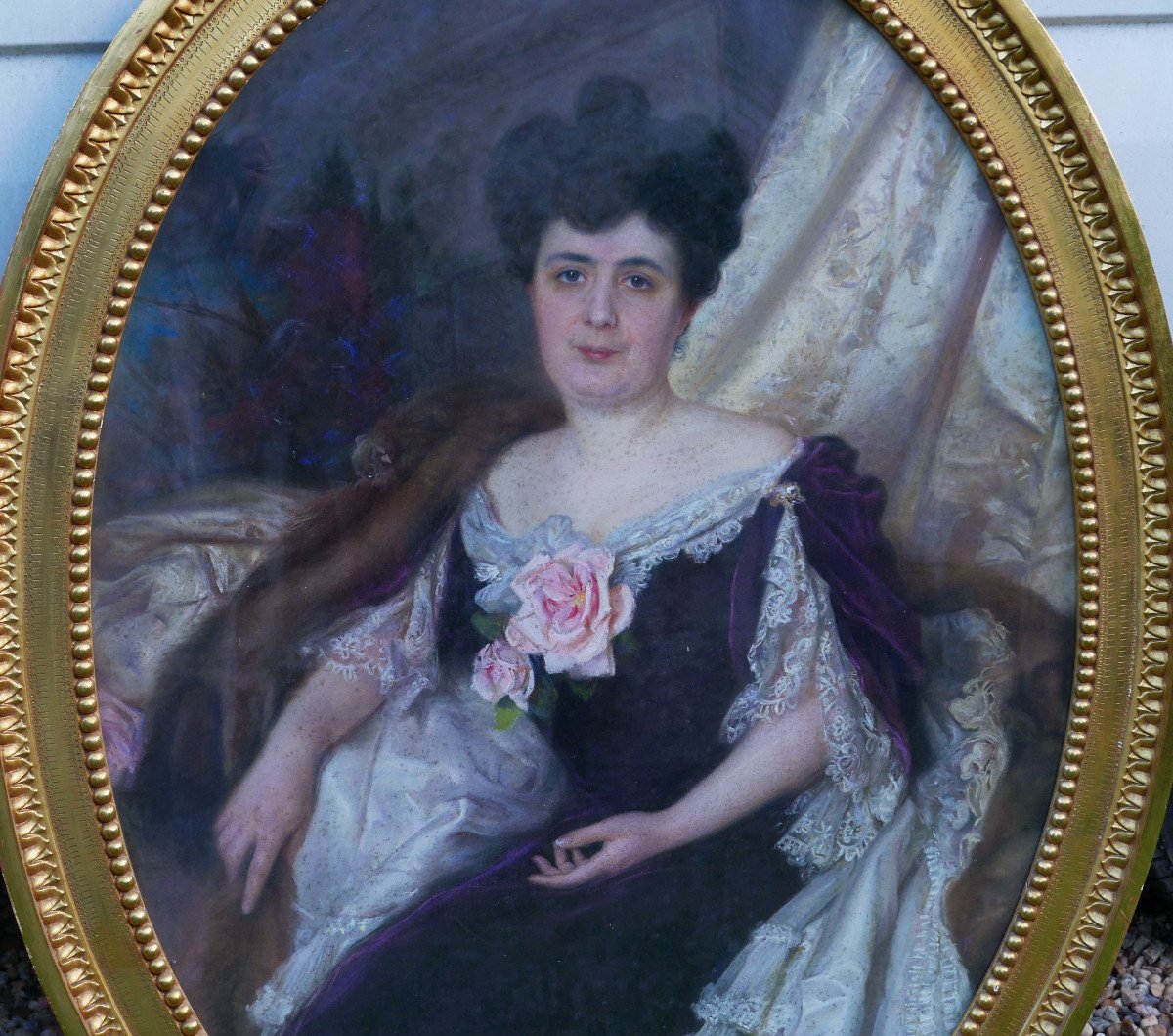 Grand Portrait De Femme Ovale Ecole Française Pastel Fin XIXème Siècle-photo-3