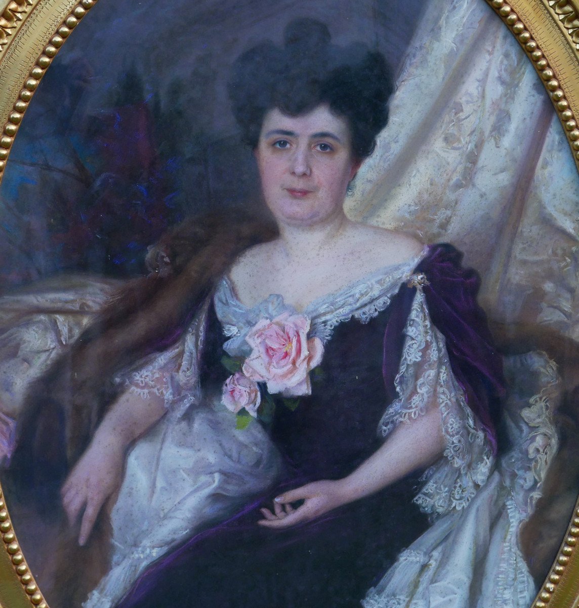 Grand Portrait De Femme Ovale Ecole Française Pastel Fin XIXème Siècle-photo-4