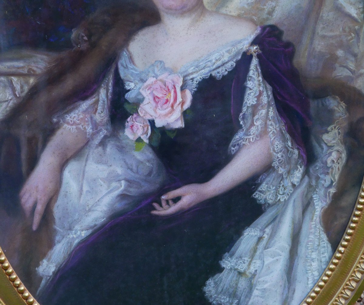 Grand Portrait De Femme Ovale Ecole Française Pastel Fin XIXème Siècle-photo-1