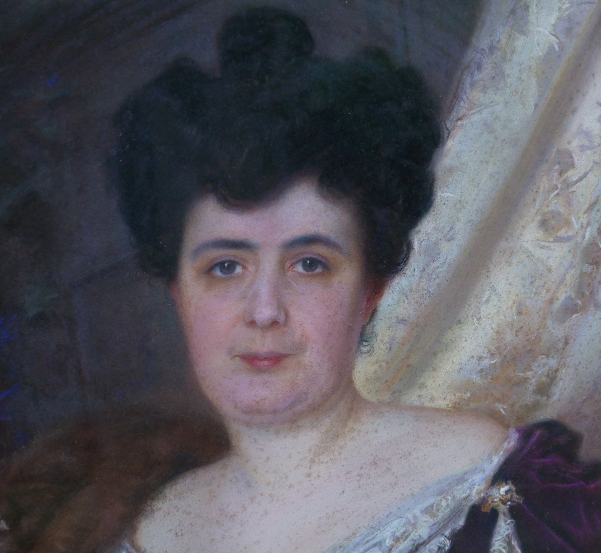 Grand Portrait De Femme Ovale Ecole Française Pastel Fin XIXème Siècle-photo-3