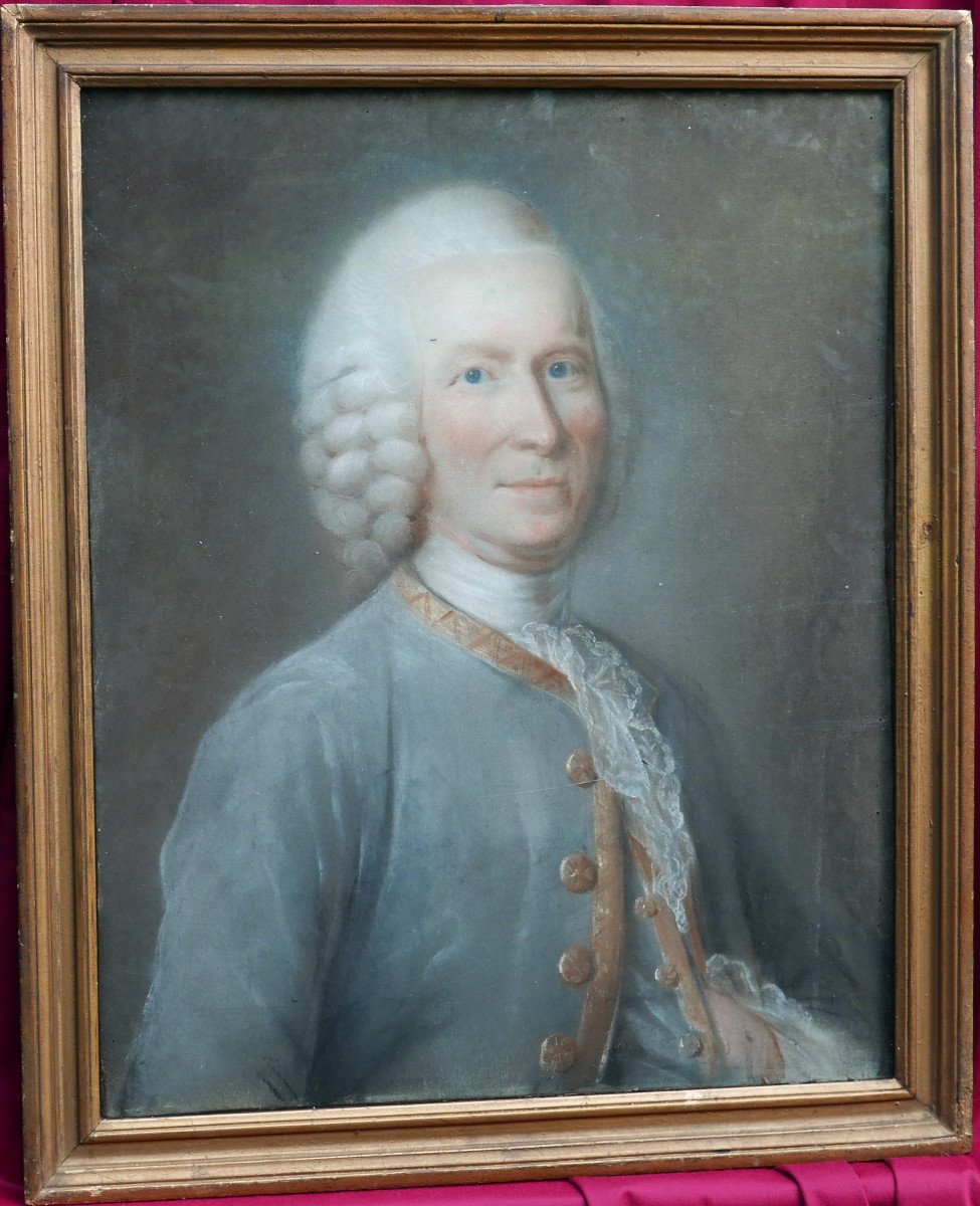 Portrait d'Homme Pierre Deflostre Epoque Louis XV Pastel Du XVIIIème Siècle-photo-3