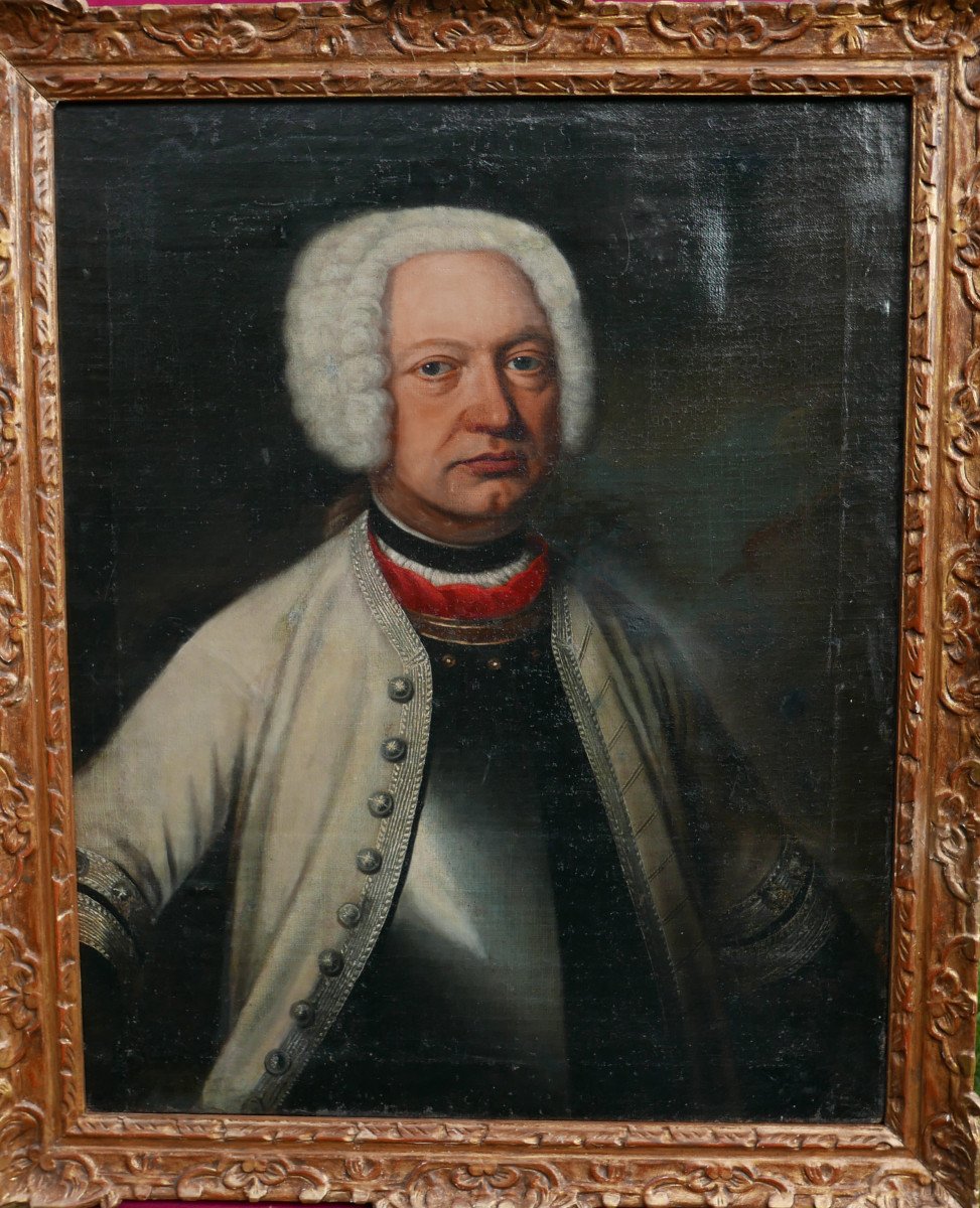 Portrait d'Homme En Armure Ecole Allemande Huile/toile Début XVIIIème Siècle-photo-2