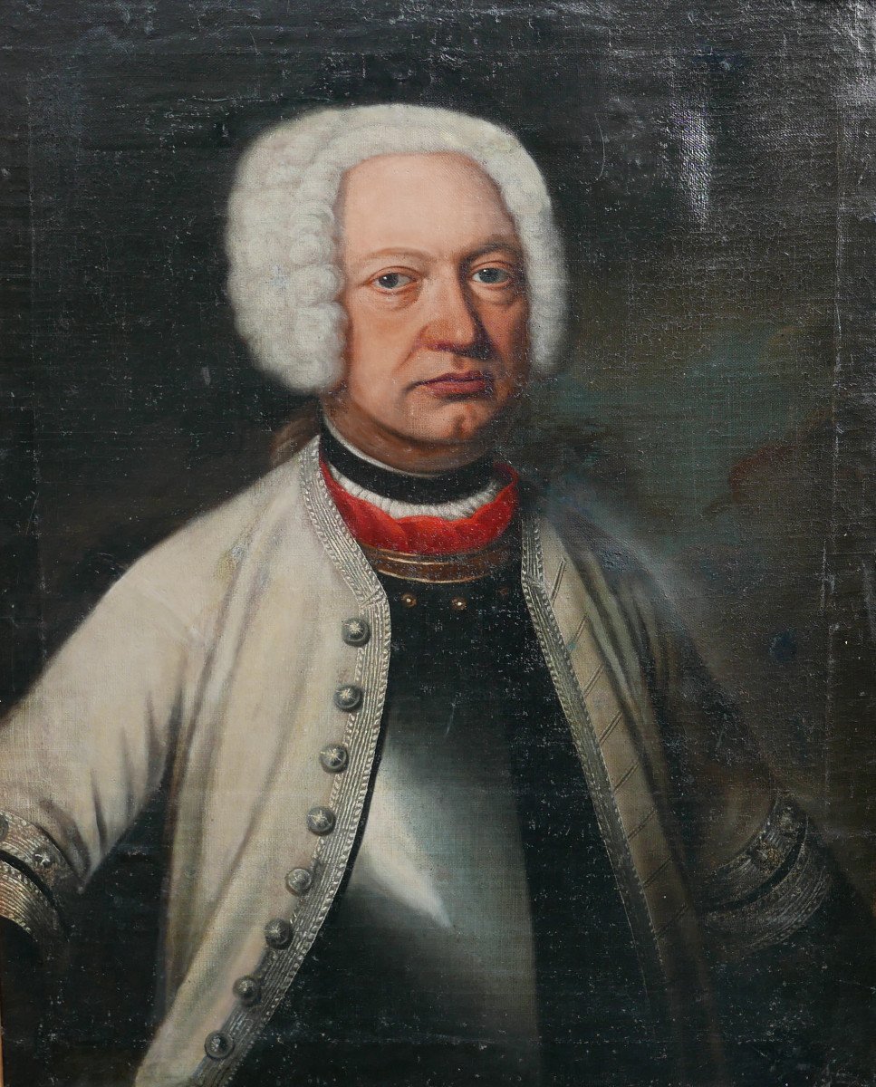 Portrait d'Homme En Armure Ecole Allemande Huile/toile Début XVIIIème Siècle-photo-3