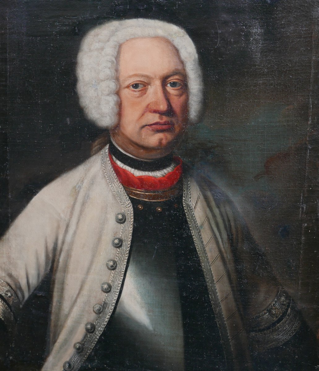 Portrait d'Homme En Armure Ecole Allemande Huile/toile Début XVIIIème Siècle-photo-3