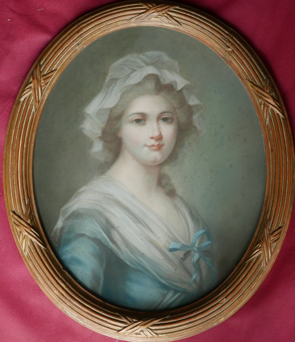 Portrait Of A Young Woman Oval Louis XVI Period Pastel From The 19th Century-photo-2